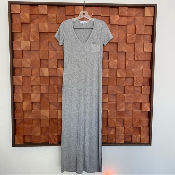 Woman’s Nordstrom Gray V Neck Side Slit, Long Tee Dress NWOT - Picture 1 of 11